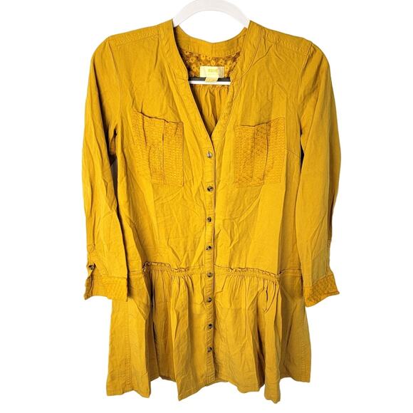 Maeve Golden Mustard Yellow Tiered Marlie Mini Button Down Shirt Dress Size 0P - Picture 1 of 7